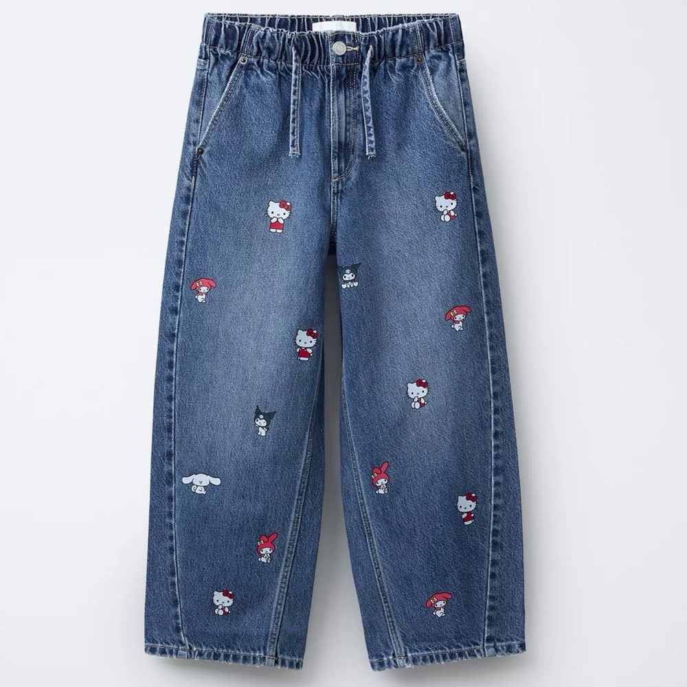Zara Girls Hello Kitty Sanrio Print Barrel Jeans Size 9-10 Years - Picture 7 of 11